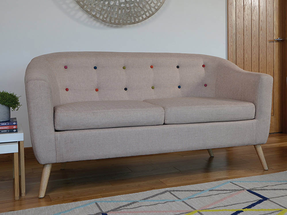 LPD LPD Hudson Beige Linen Upholstered 2 Seater Sofa
