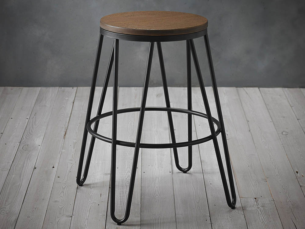 LPD LPD Ikon Wood and Black Metal Bar Stool