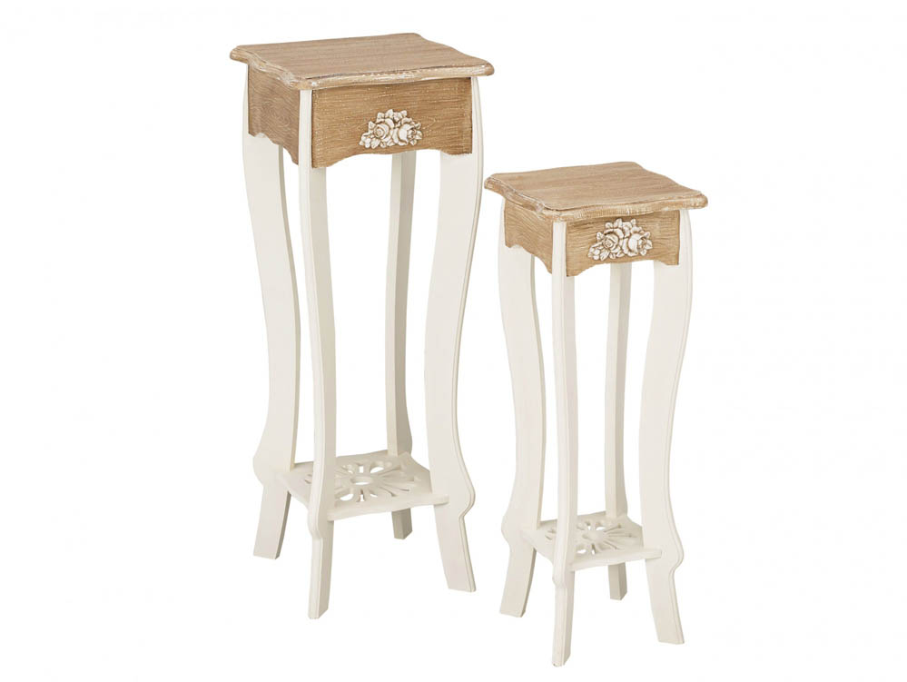 LPD LPD Juliette Cream and Oak Set of 2 Lamp Stands (Assembled)