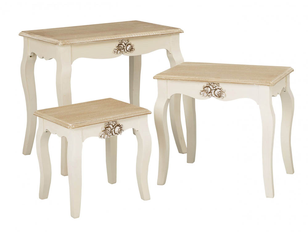 LPD LPD Juliette Cream and Oak Nest of 3 Tables (Assembled)