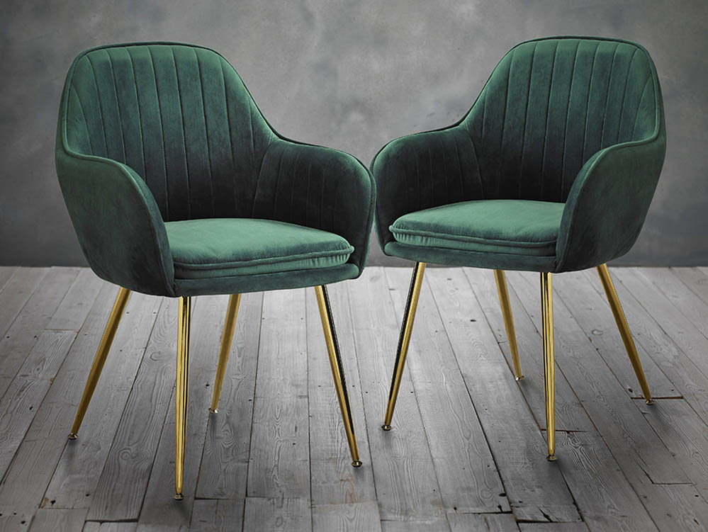 LPD LPD Lara Set of 2 Green Velvet and Gold Dining Chairs
