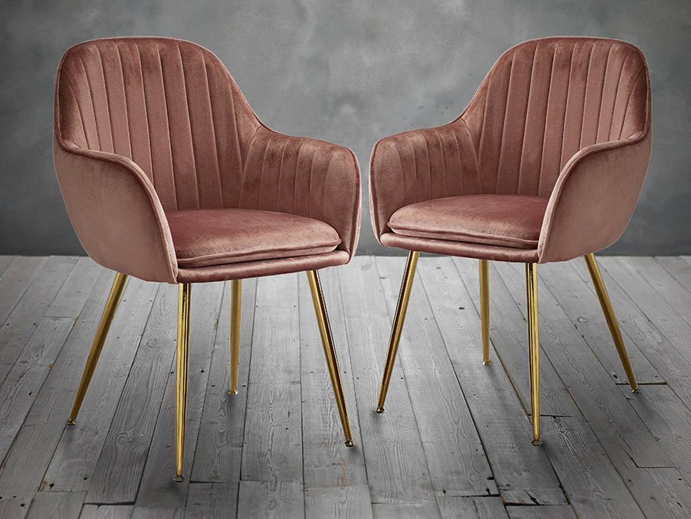 LPD LPD Lara Set of 2 Vintage Pink Velvet and Gold Dining Chairs