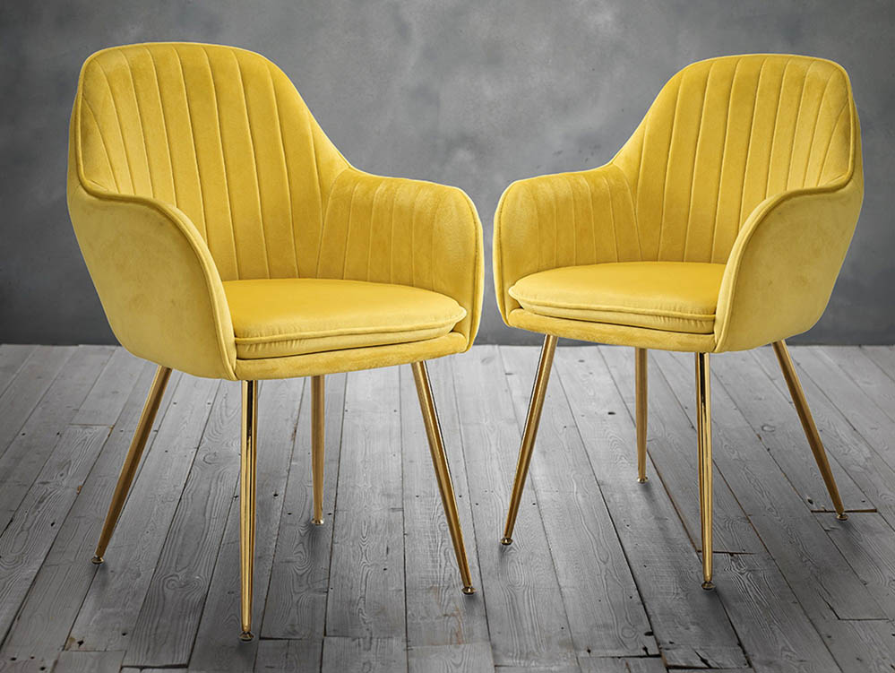 LPD LPD Lara Set of 2 Yellow Velvet and Gold Dining Chairs