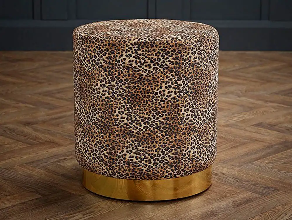 LPD LPD Lara Leopard Print and Gold Fabric Bedroom Stool