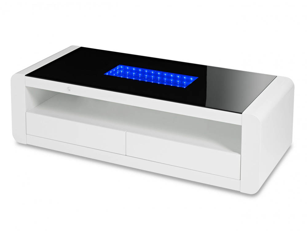 LPD LPD Matrix White High Gloss 2 Drawer Coffee Table with LED (Flat Packed)