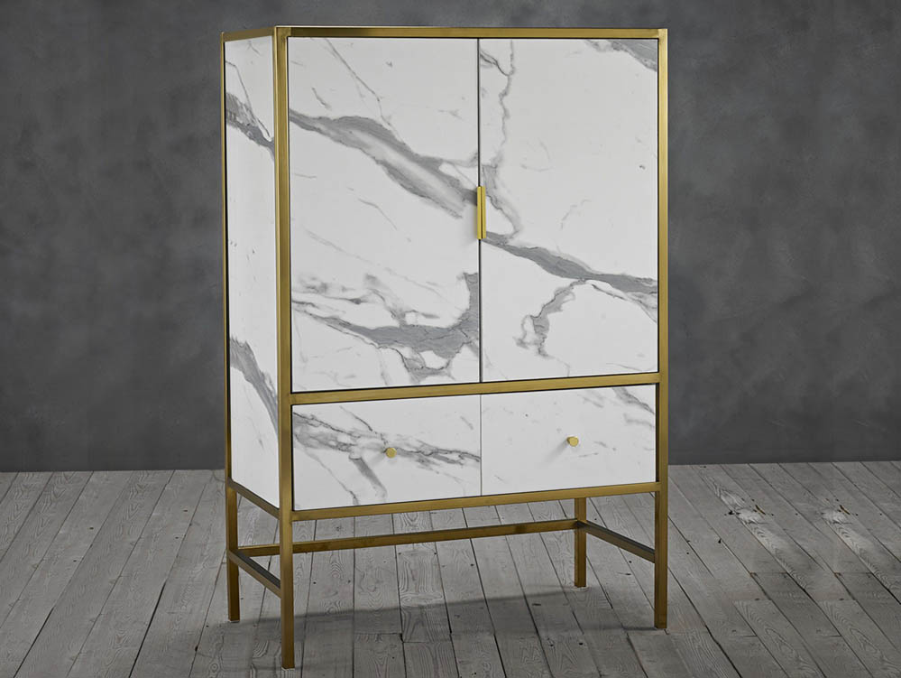 LPD LPD Monaco White Marble and Gold 2 Door 2 Drawer Drinks Cabinet (Assembled)