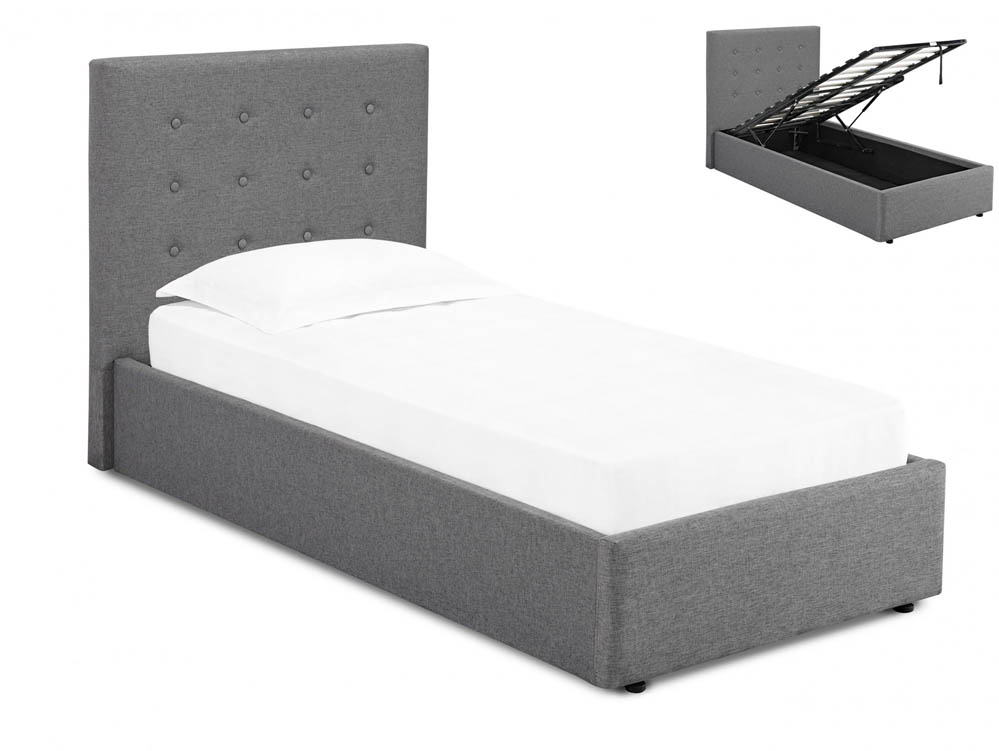 LPD LPD Lucca 3ft Single Grey Upholstered Fabric Ottoman Bed Frame