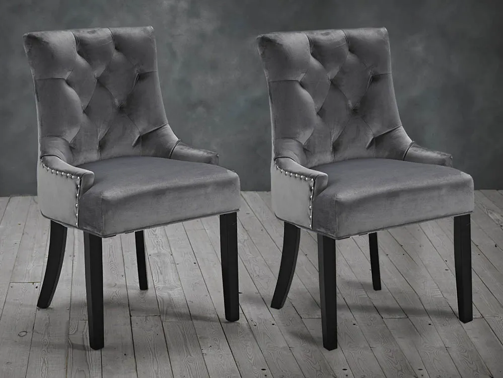 LPD LPD Morgan Set of 2 Grey  Velvet Fabric Dining Chairs