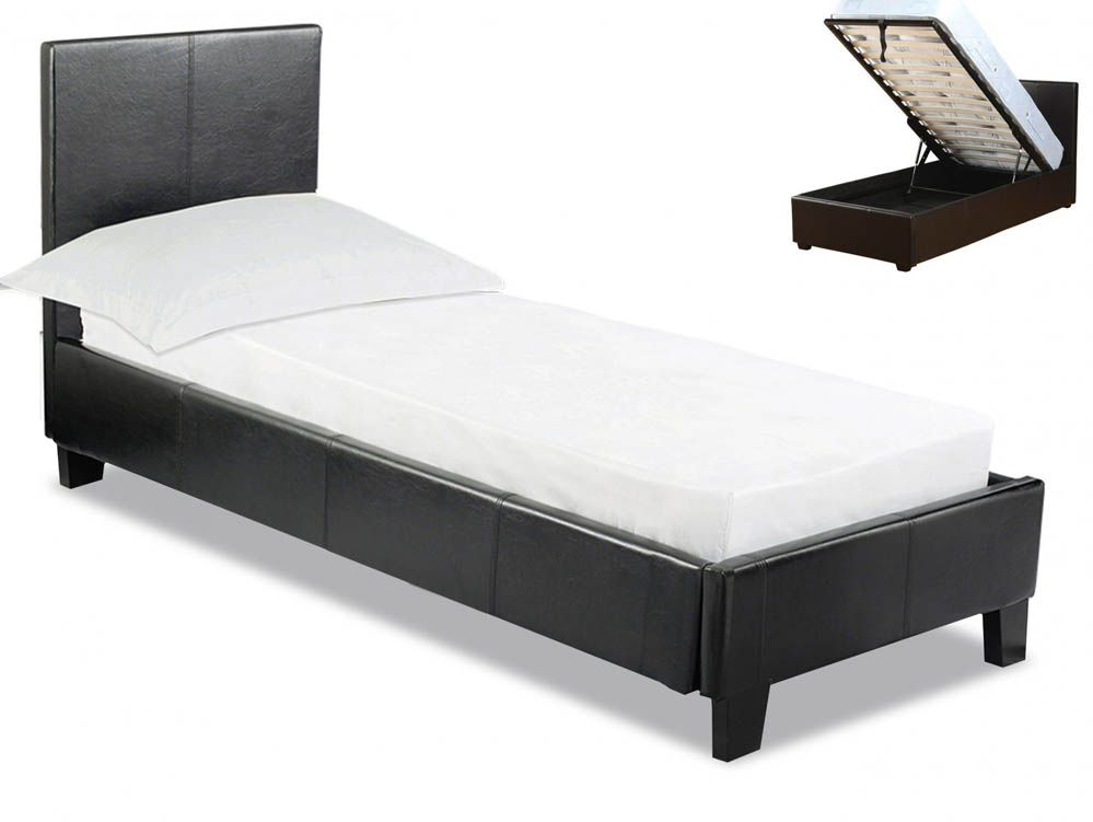 LPD LPD Prado 3ft Single Black Upholstered Faux Leather Ottoman Bed Frame