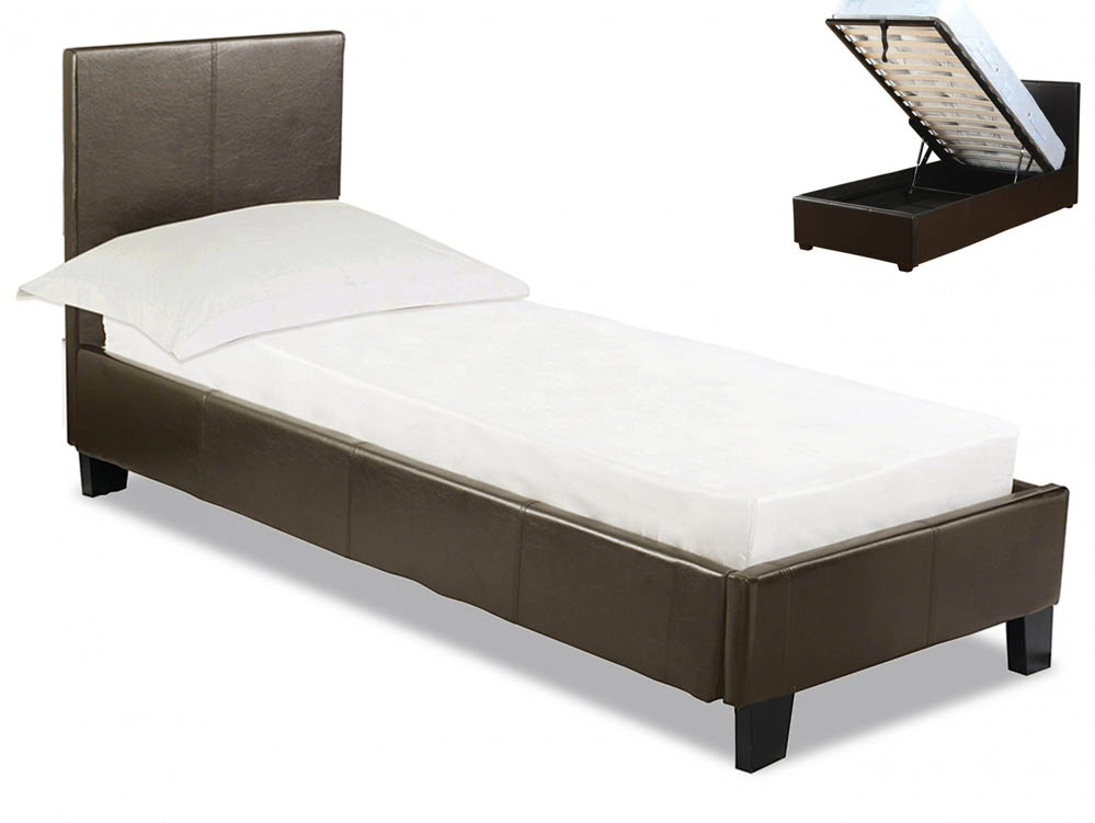 LPD LPD Prado 3ft Single Brown Upholstered Faux Leather Ottoman Bed Frame