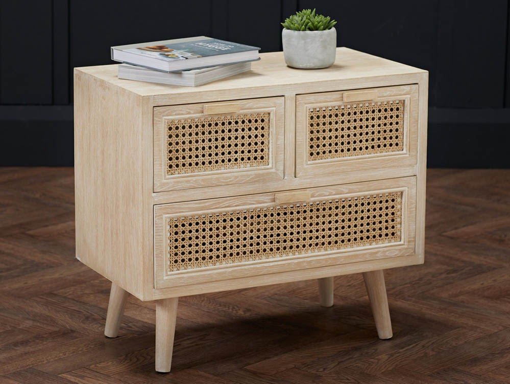 LPD LPD Toulouse Rattan and Oak 3 Drawer Low Chest of Drawer (Flat Packed)