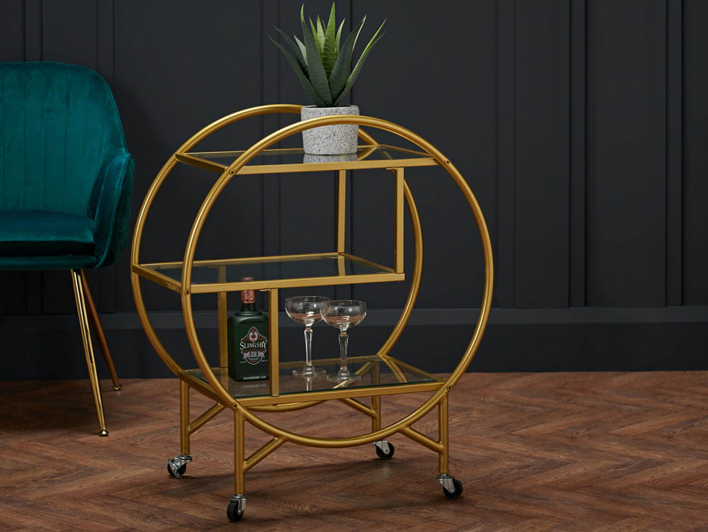 LPD LPD Dixie Glass and Gold Drinks Trolley (Flat Packed)