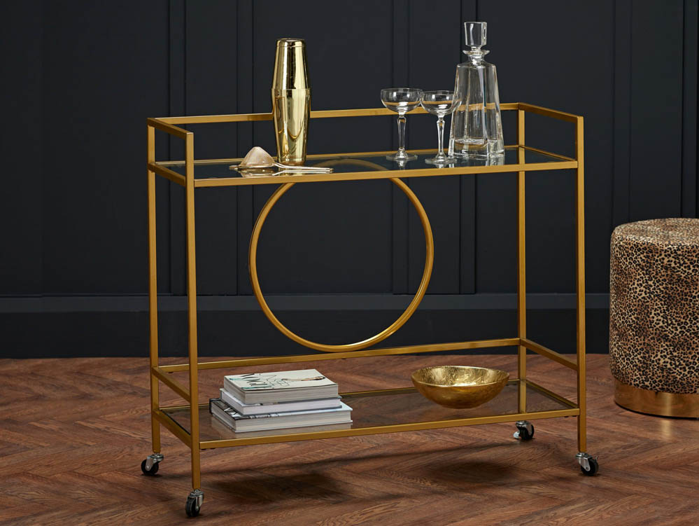 LPD LPD Gatsby Glass and Gold Drinks Trolley (Flat Packed)