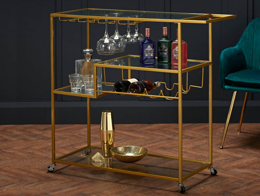 LPD LPD Porter Glass and Gold Drinks Trolley (Flat Packed)