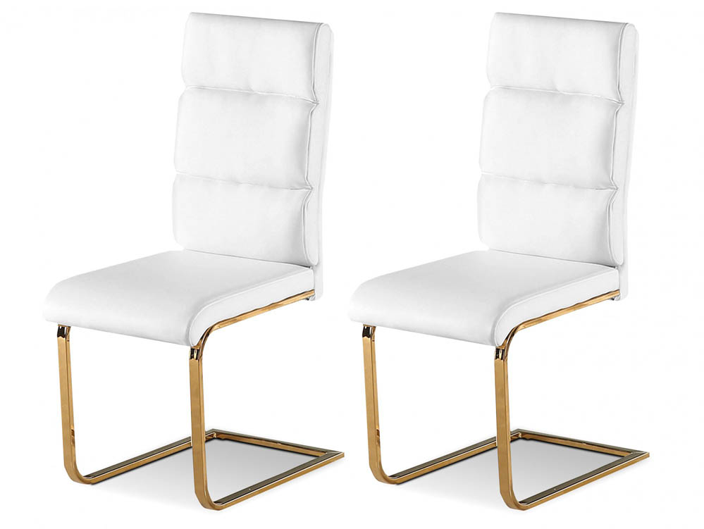 LPD LPD Antibes Set of 2 White Faux Leather and Gold Dining Chairs