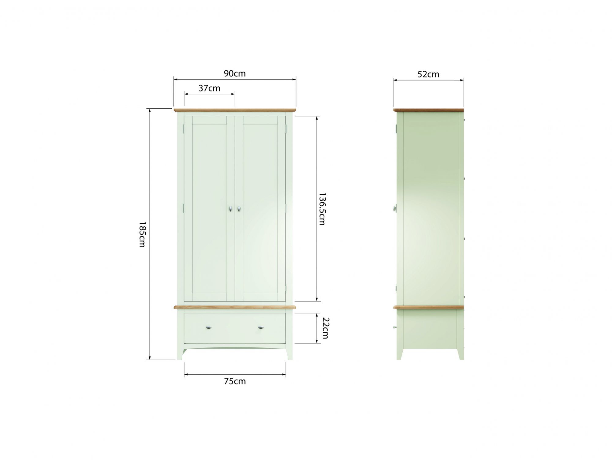 Kenmore Kenmore Patterdale White and Oak 2 Door 1 Drawer Double Wardrobe (Flat Packed)