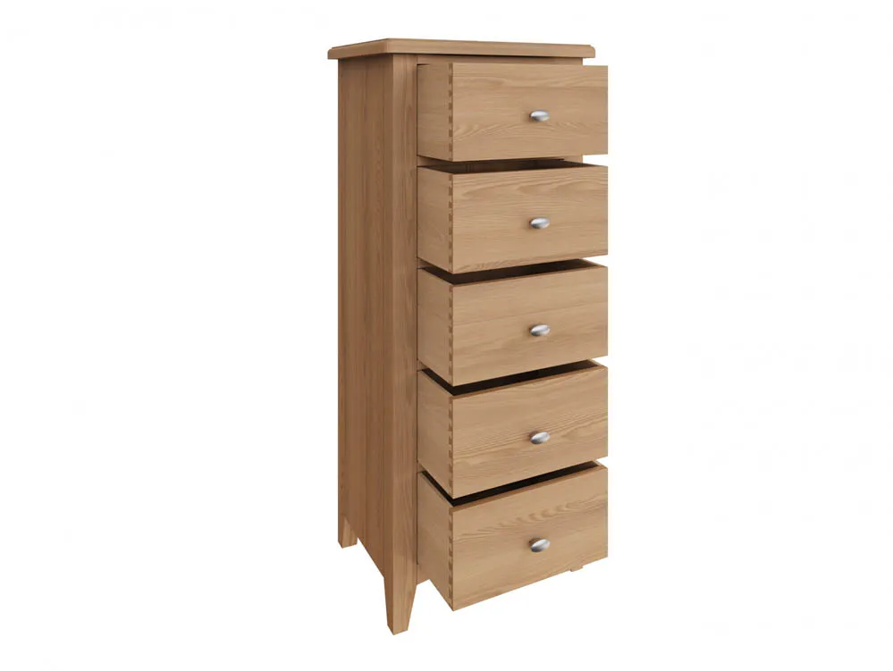Kenmore Dakota Oak 5 Drawer Tall Narrow Chest of Drawers Assembled