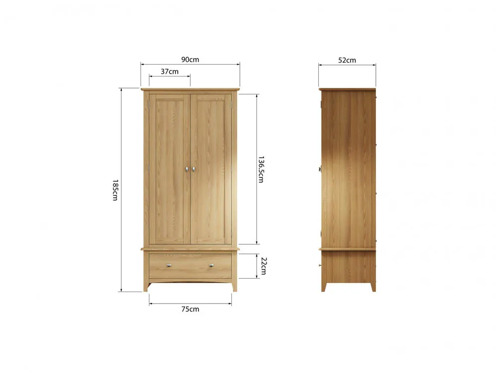 Kenmore Kenmore Dakota Oak 2 Door 1 Drawer Double Wardrobe (Part Assembled)