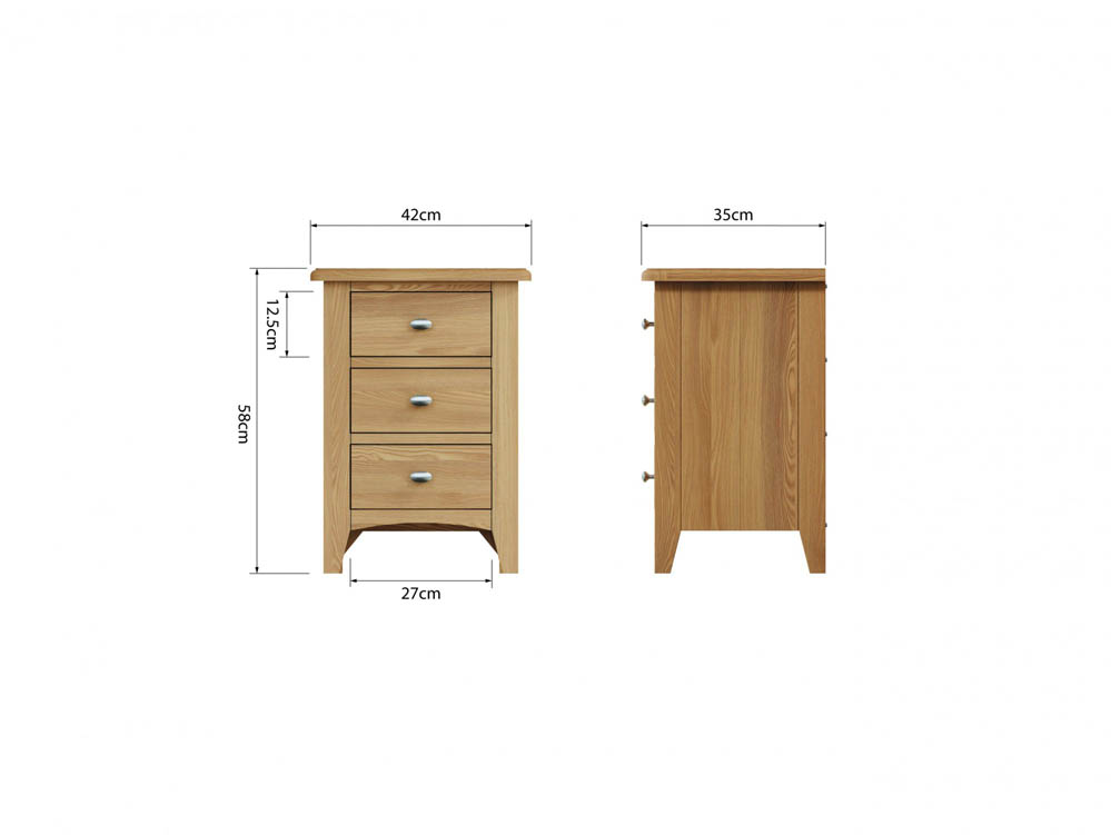 Kenmore Kenmore Dakota Oak 3 Drawer Large Bedside Cabinet (Assembled)