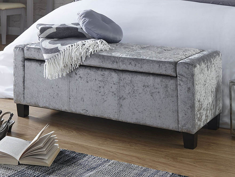 GFW GFW Verona Grey Crushed Velvet Upholstered Fabric Storage Bench (Flat Packed)