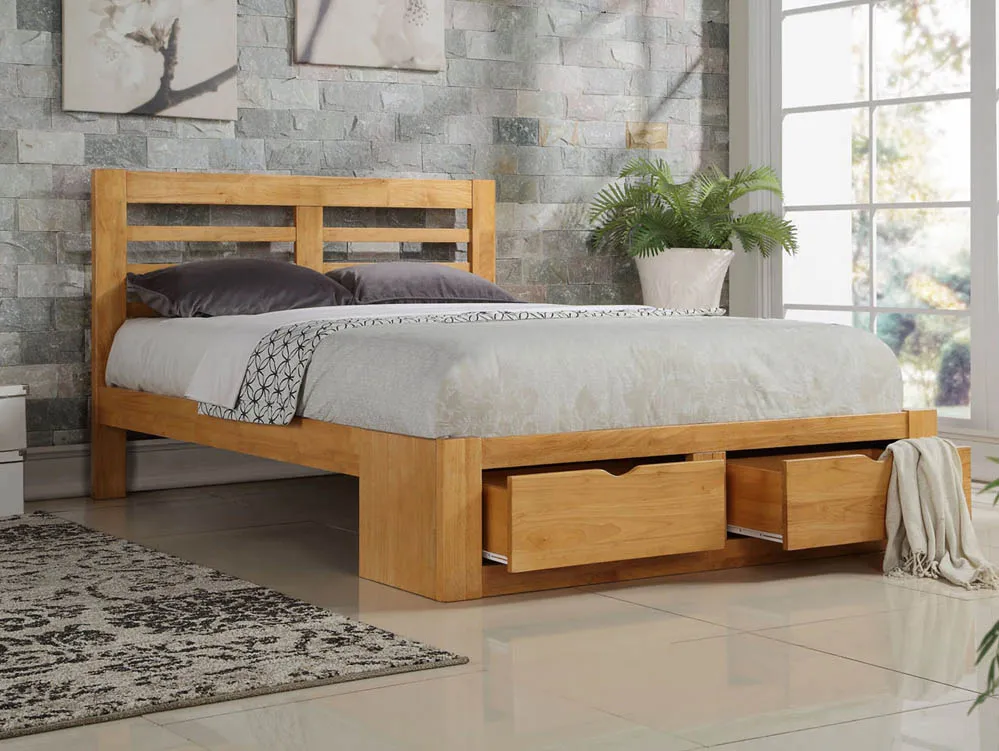 Flintshire Flintshire New Bretton Oak Wooden 2 Drawer Storage Bed Frame