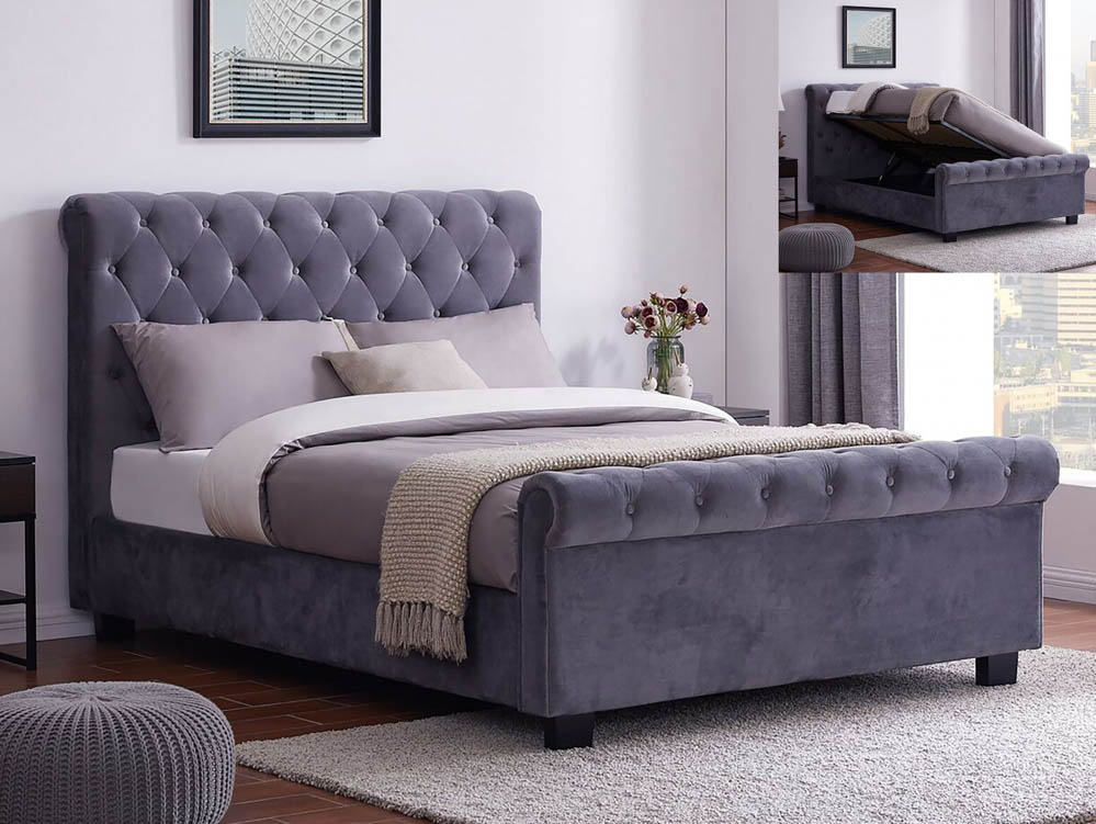 Flintshire Furniture Flintshire Whitford 5ft King Size Grey Upholstered Fabric Ottoman Bed Frame