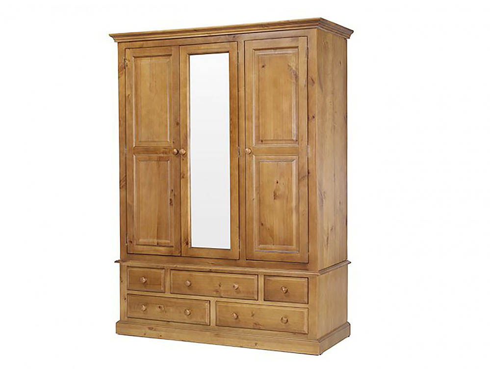 Archers Archers Berwick 3 Door 5 Drawer Pine Wooden Large Triple Mirrored Wardrobe (Part Assembled)