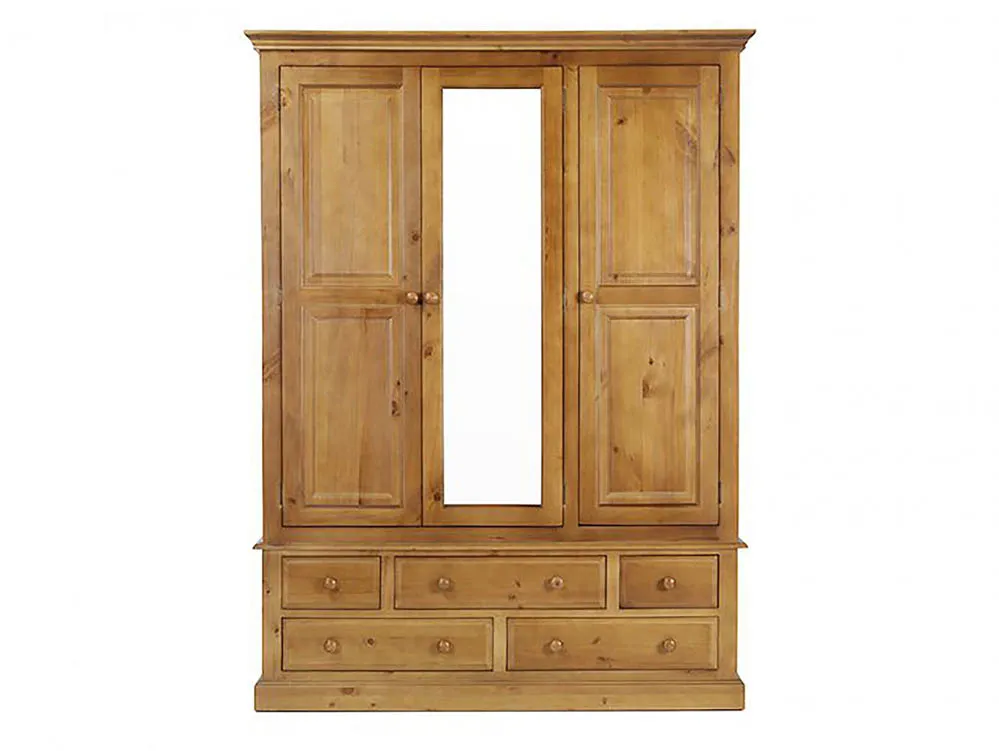 Archers Archers Berwick 3 Door 5 Drawer Pine Wooden Triple Mirrored Wardrobe (Part Assembled)