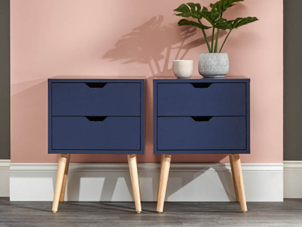 GFW GFW Nyborg Nightshadow Blue Pair of 2 Bedside Cabinets (Flat Packed)