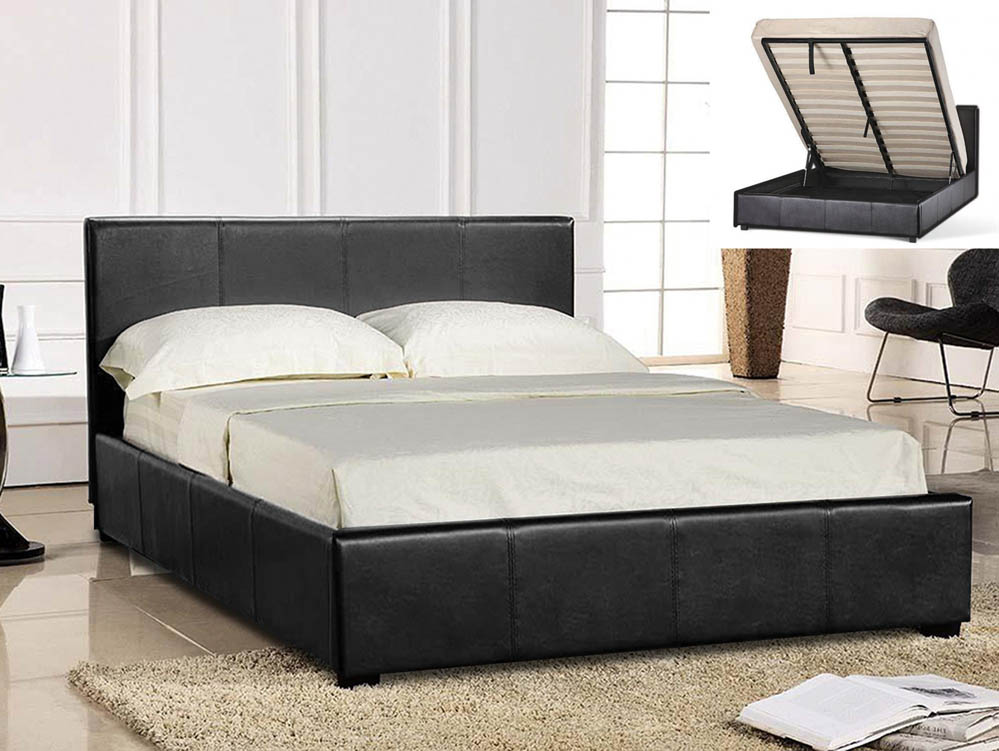 LPD LPD Prado 4ft6 Double Black Upholstered Faux Leather Ottoman Bed Frame