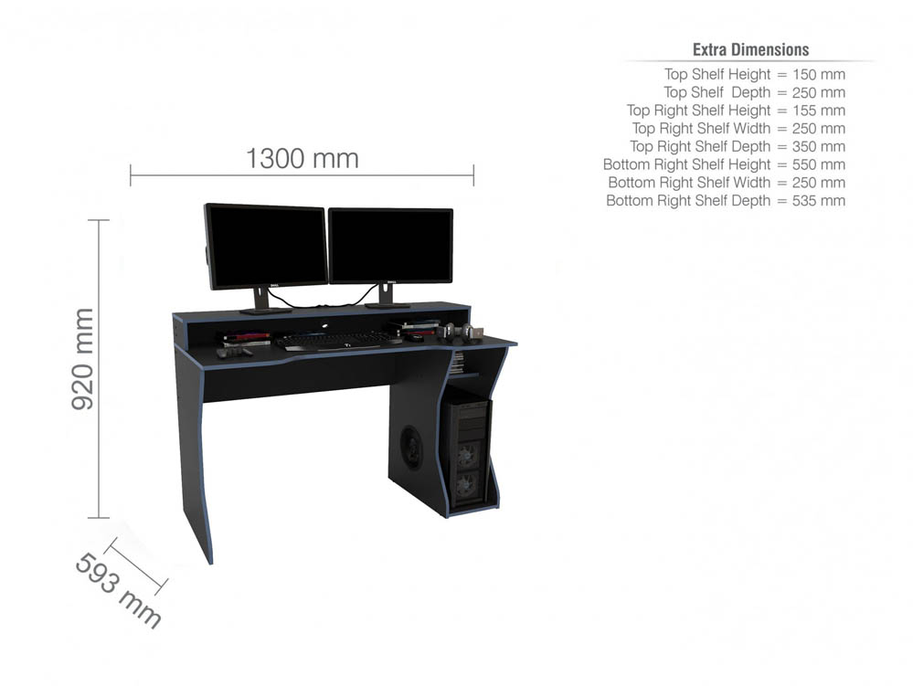 Birlea Birlea Enzo Black and Blue Gaming Computer Desk