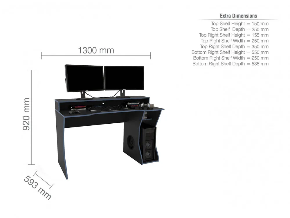 Birlea Birlea Enzo Black and Blue Gaming Computer Desk