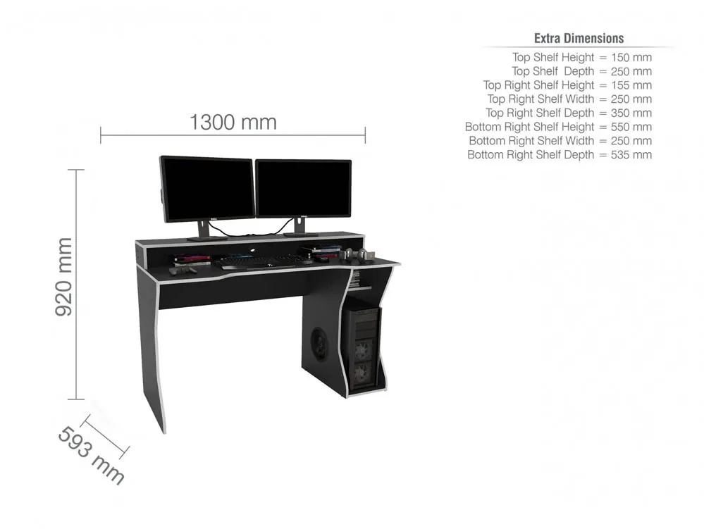 Birlea Birlea Enzo Black and Silver Gaming Computer Desk