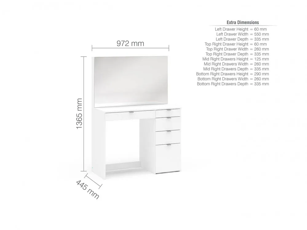 Birlea Birlea Ava White 5 Drawer Dressing Table and Mirror