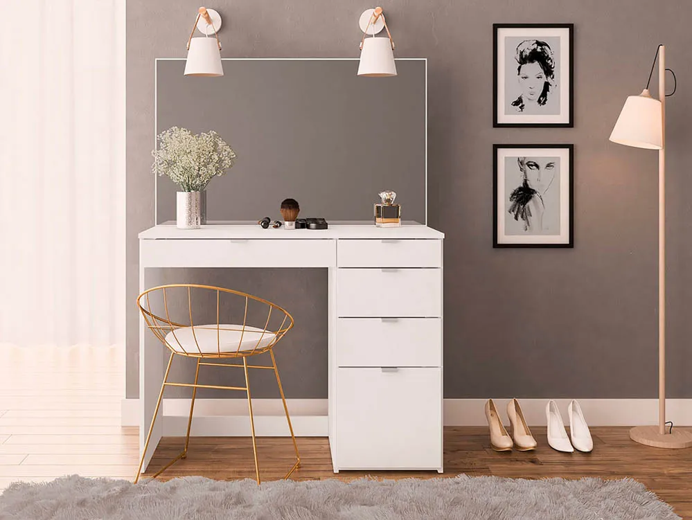 Birlea Birlea Ava White 5 Drawer Dressing Table and Mirror