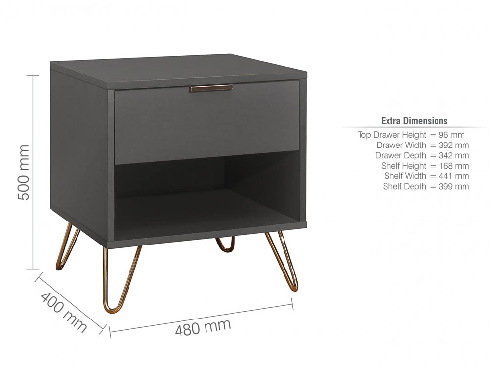 Birlea Birlea Arlo Charcoal 1 Drawer Bedside (Flat Packed)