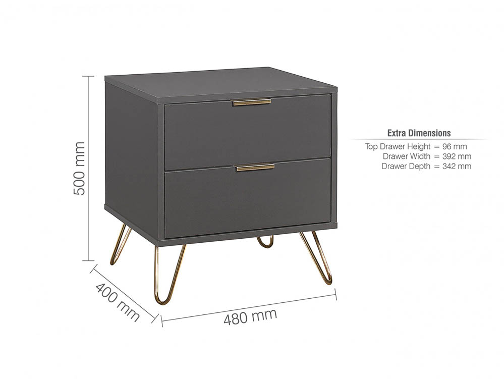 Birlea Birlea Arlo Charcoal 2 Drawer Bedside (Flat Packed)