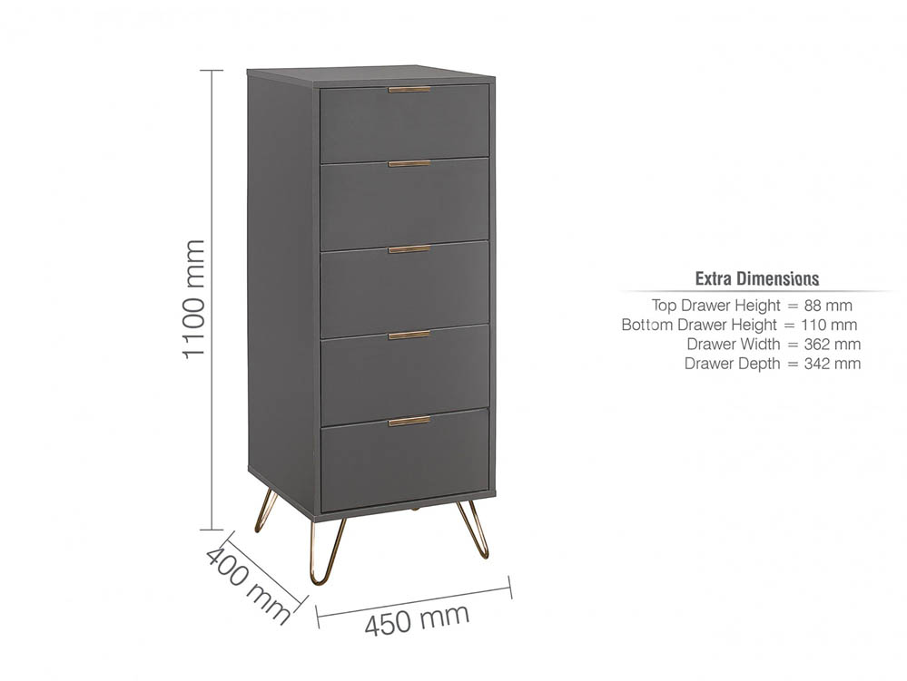 Birlea Birlea Arlo Charcoal 5 Drawer Narrow Chest of Drawers (Flat Packed)