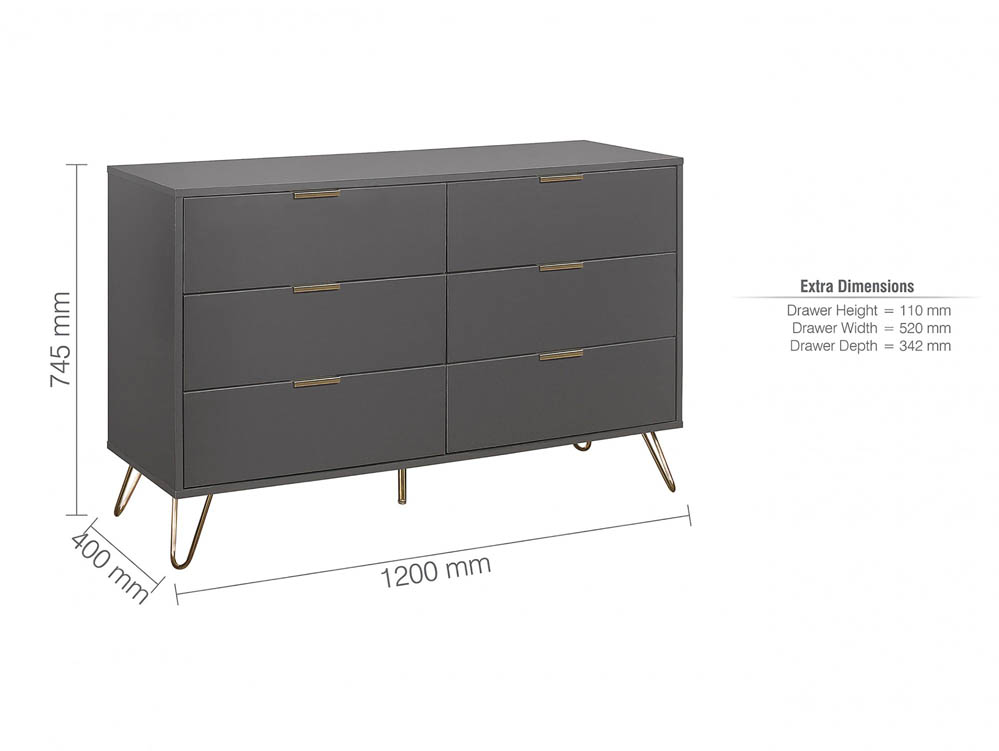Birlea Birlea Arlo Charcoal 6 Drawer Chest (Flat Packed)