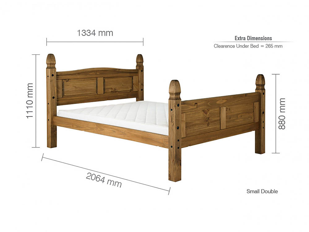 Birlea Birlea Corona 4ft Small Double Waxed Pine Wooden Bed Frame (High Footend)