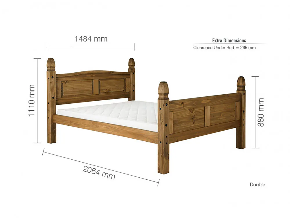 Birlea Furniture & Beds Birlea Corona 4ft6 Double Waxed Pine Wooden Bed Frame (High Footend)