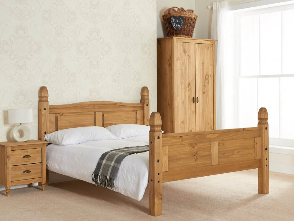 Birlea Furniture & Beds Birlea Corona 5ft King Size Waxed Pine Wooden Bed Frame (High Footend)