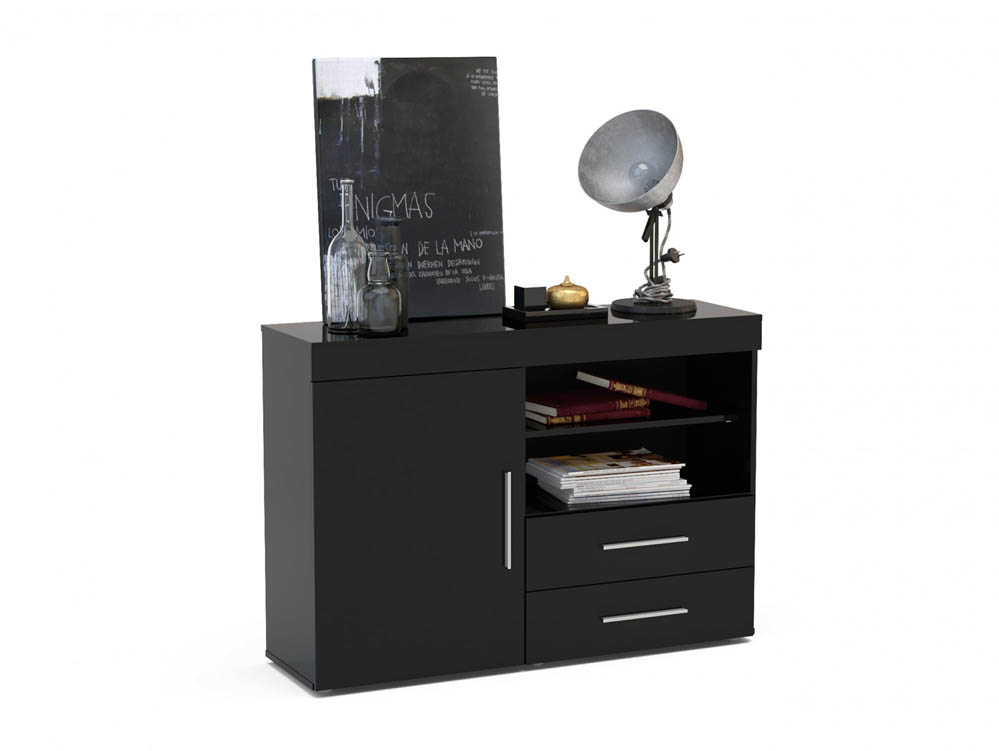 Birlea Birlea Edgeware Black High Gloss 1 Door 2 Drawer Sideboard (Flat Packed)