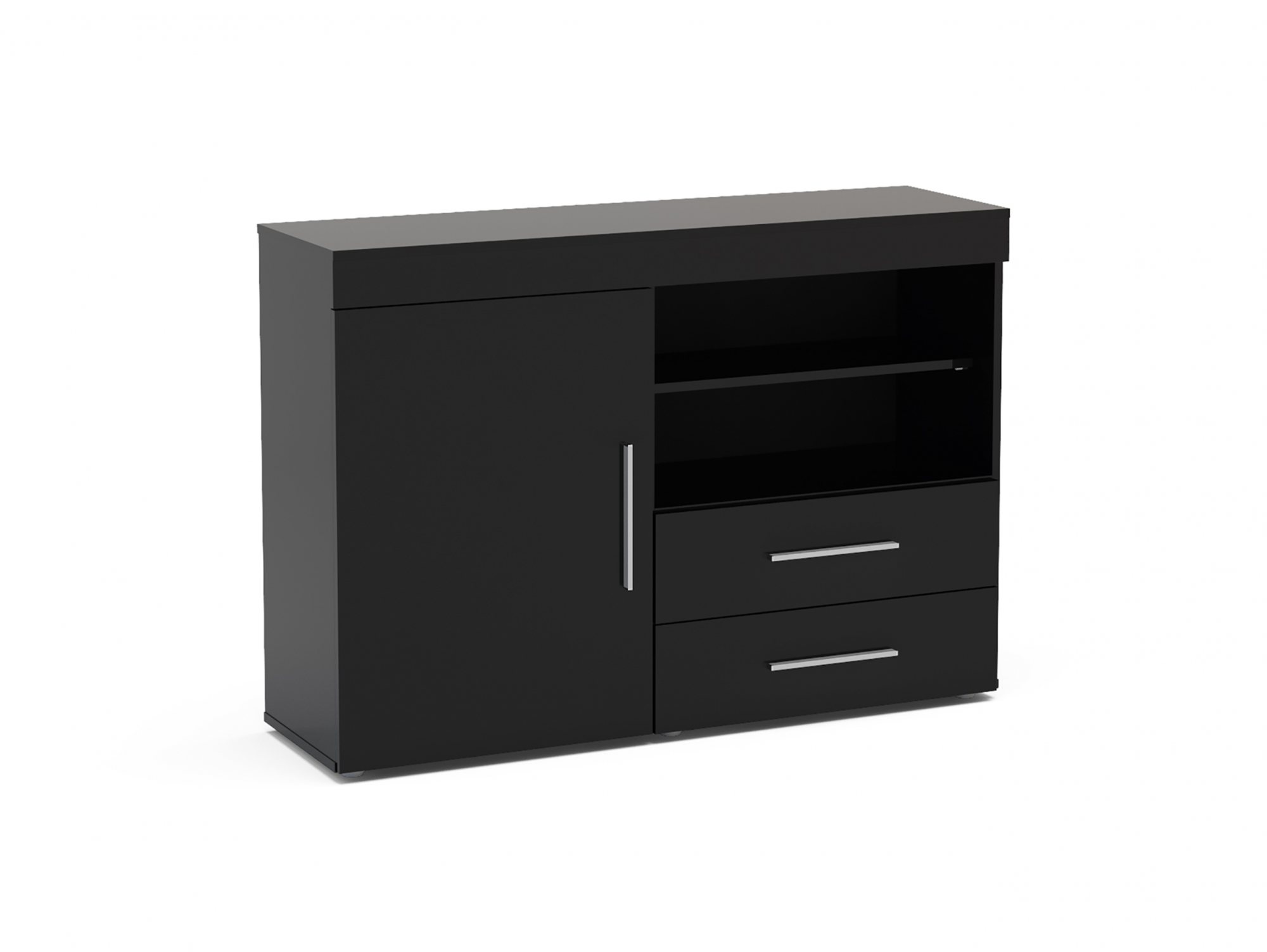 Birlea Birlea Edgeware Black High Gloss 1 Door 2 Drawer Sideboard (Flat Packed)