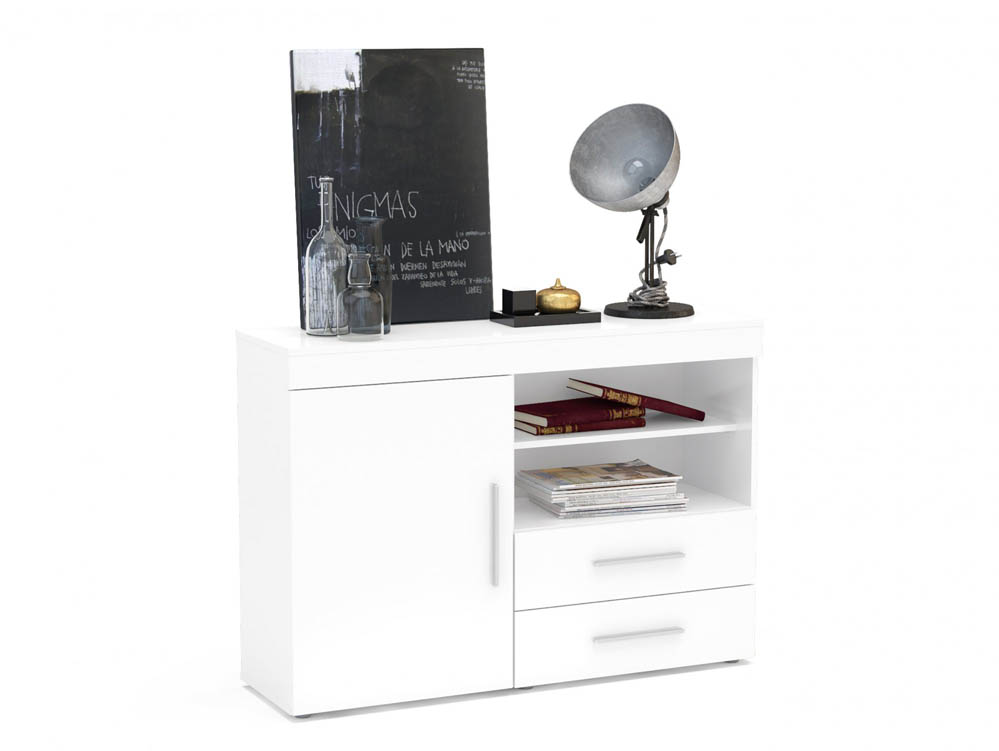Birlea Birlea Edgeware White High Gloss 1 Door 2 Drawer Sideboard (Flat Packed)