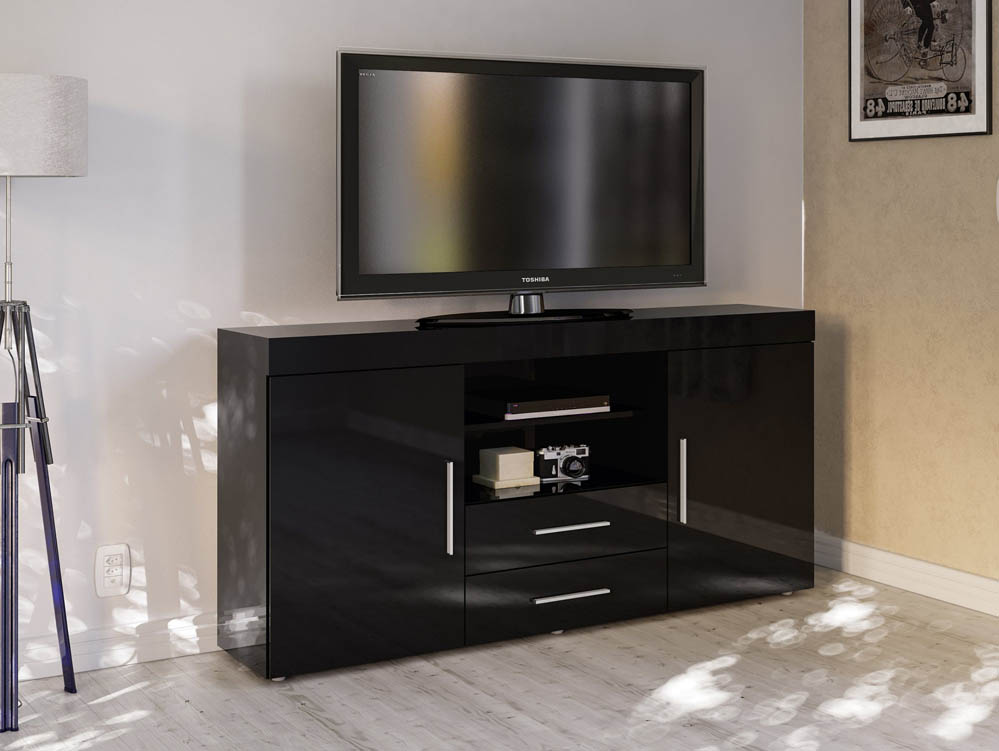Birlea Birlea Edgeware Black High Gloss 2 Door 2 Drawer Sideboard (Flat Packed)
