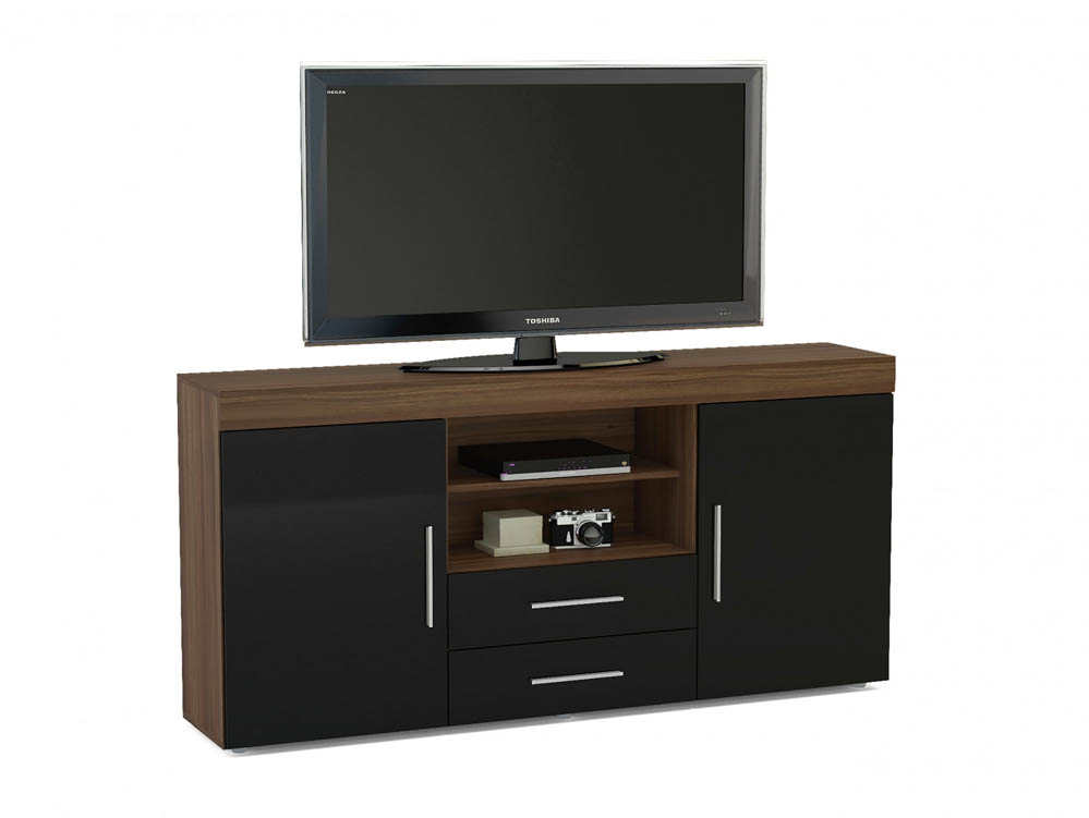 Birlea Birlea Edgeware Walnut and Black High Gloss 2 Door 2 Drawer Sideboard (Flat Packed)