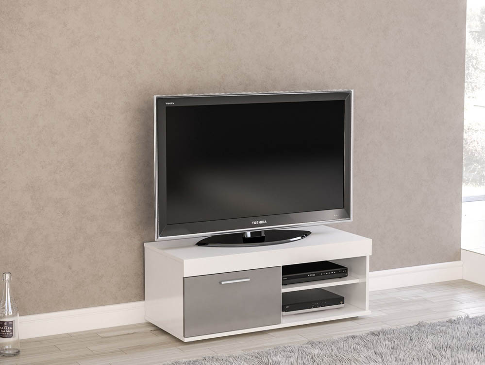 Birlea Birlea Edgeware White and Grey High Gloss Small TV Unit (Flat Packed)