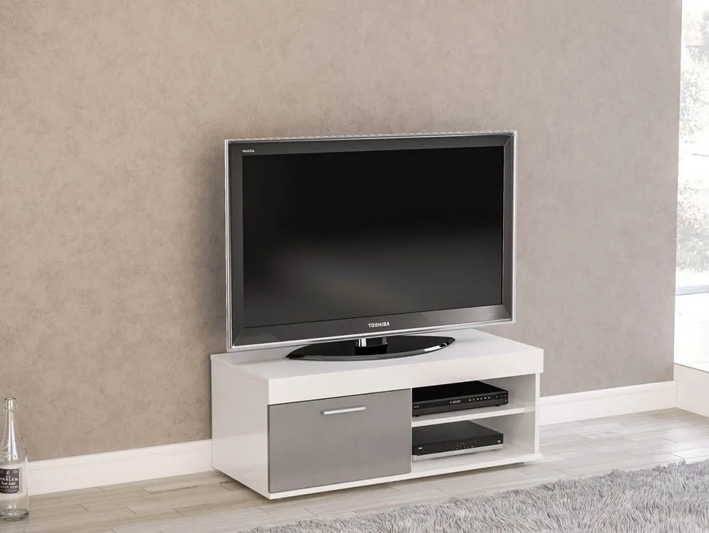 Birlea Furniture & Beds Birlea Edgeware White and Grey High Gloss Small TV Unit