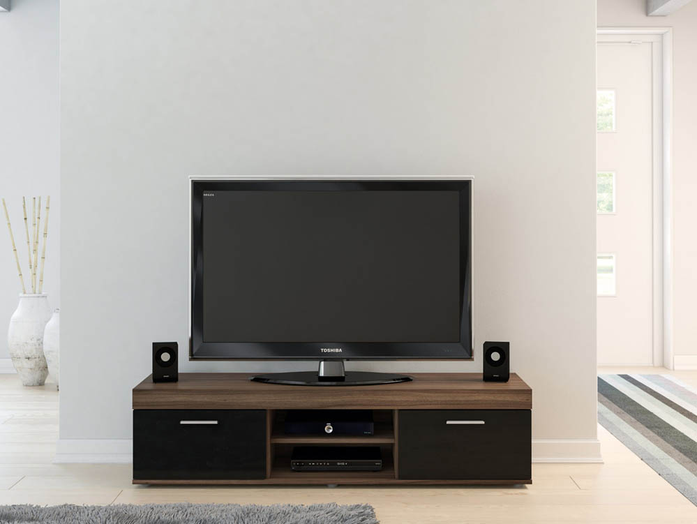 Birlea Birlea Edgeware Walnut and Black High Gloss TV Unit (Flat Packed)